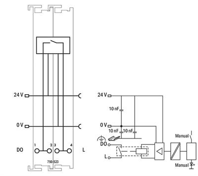 WAGO 750-523   1 Kanallı Röle Çıkışı 250 VAC 16A Potansiyelsiz 1 Normalde Açık Kontak