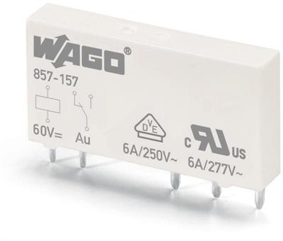 WAGO 857-157    Temel Röle Nominal Giriş Gerilimi 60VDC  1 Değişken Kontak Sınırlayıcı Sürekli Akım 6A  Altın Kontaklı Modül Genişliği 5mm  Modül Yüksekliği 15mm