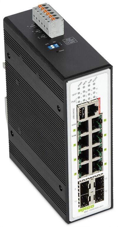 WAGO 852-1505/000-001  Endüstriyel Yönetilebilir Switch 8 Port 1000Base-T 4-Slot 1000Base-SX/LX Geniş Sıcaklık Aralığı 8xEthernet Üzerinden Güç