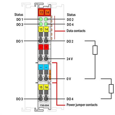 WAGO 750-504 4 Kanallı Dijital Çıkış 24 VDC 0,5 A