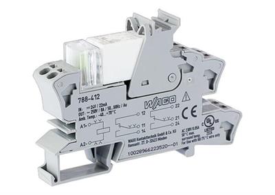 WAGO 788-412   Röle Modülü Nominal Giriş Gerilimi 24VDC 2 Değişken Kontak Sınırlayıcı Sürekli Akım 8A Altın Kontaklı Kırmızı Durum Göstergesi Modül Genişliği 15mm 2.50 mm² Gri