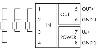 WAGO 857-808   RTD Sensörler İçin Sıcaklık Sinyali Şartlandırıcı Akım ve Gerilim Çıkışı Sinyali Besleme Gerilimi 24 VDC 6mm Modül Genişliği