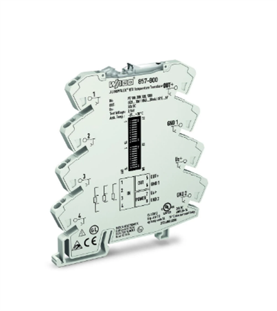 Wago 857-800 PT100 Dönüştürücü RTD sensörler için sıcaklık sinyali şartlandırıcı; Akım ve gerilim çıkışı sinyali