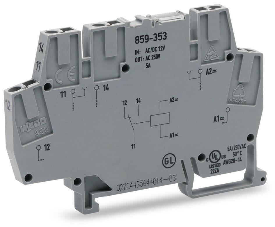 WAGO 859-353   Röle Modülü Nominal Giriş Gerilimi 12V AC/DC 1 Değişken Kontak Kırmızı Durum Göstergesi Modül Genişliği 6mm 2.50mm² Gri