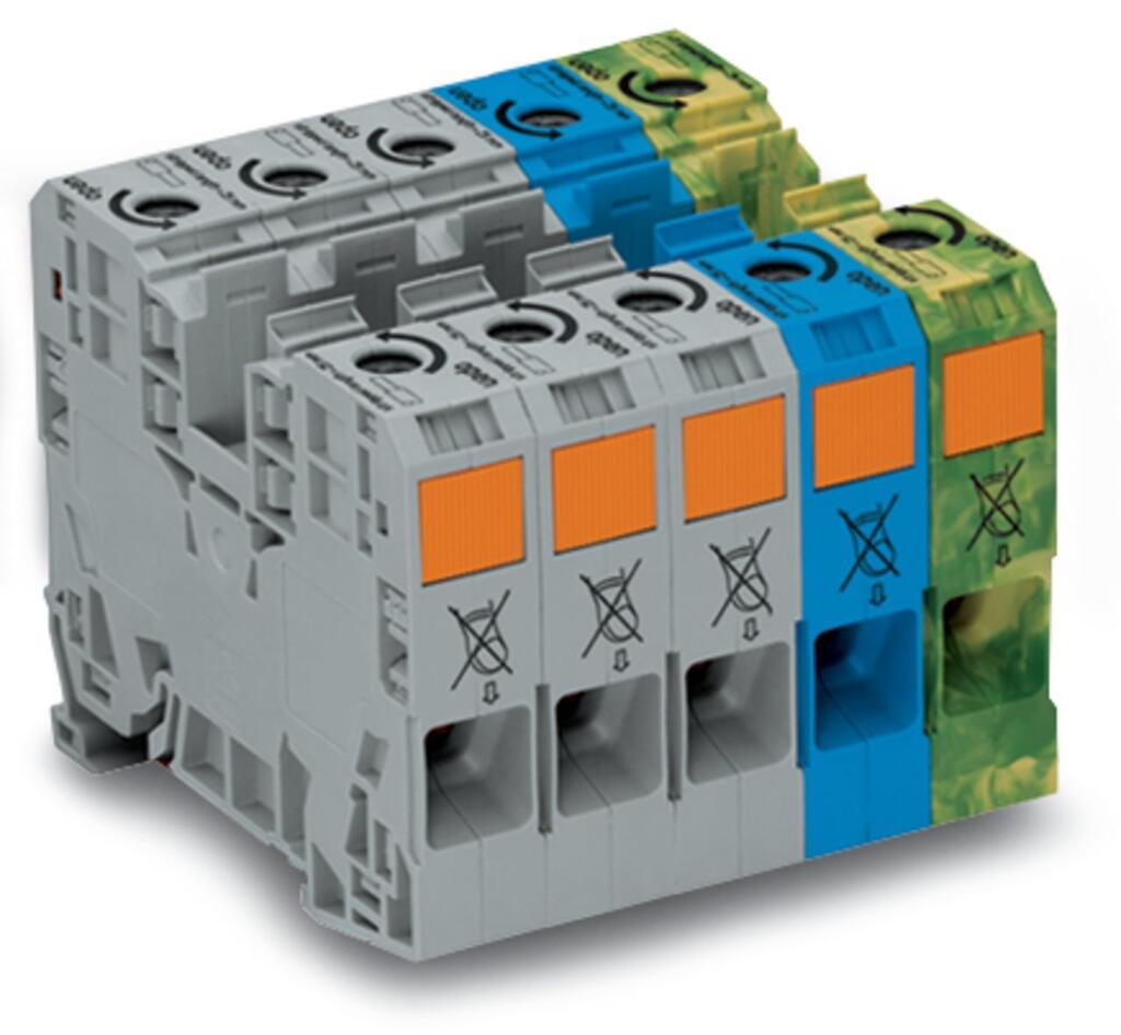 WAGO 285-139 Üç Fazlı Set 35 Mm² Yüksek Akım Klemensli Sadece Dın 35 X 15 Ray İçin – Bakır - Power Cage Clamp Gri Mavi Yeşil-Sarı