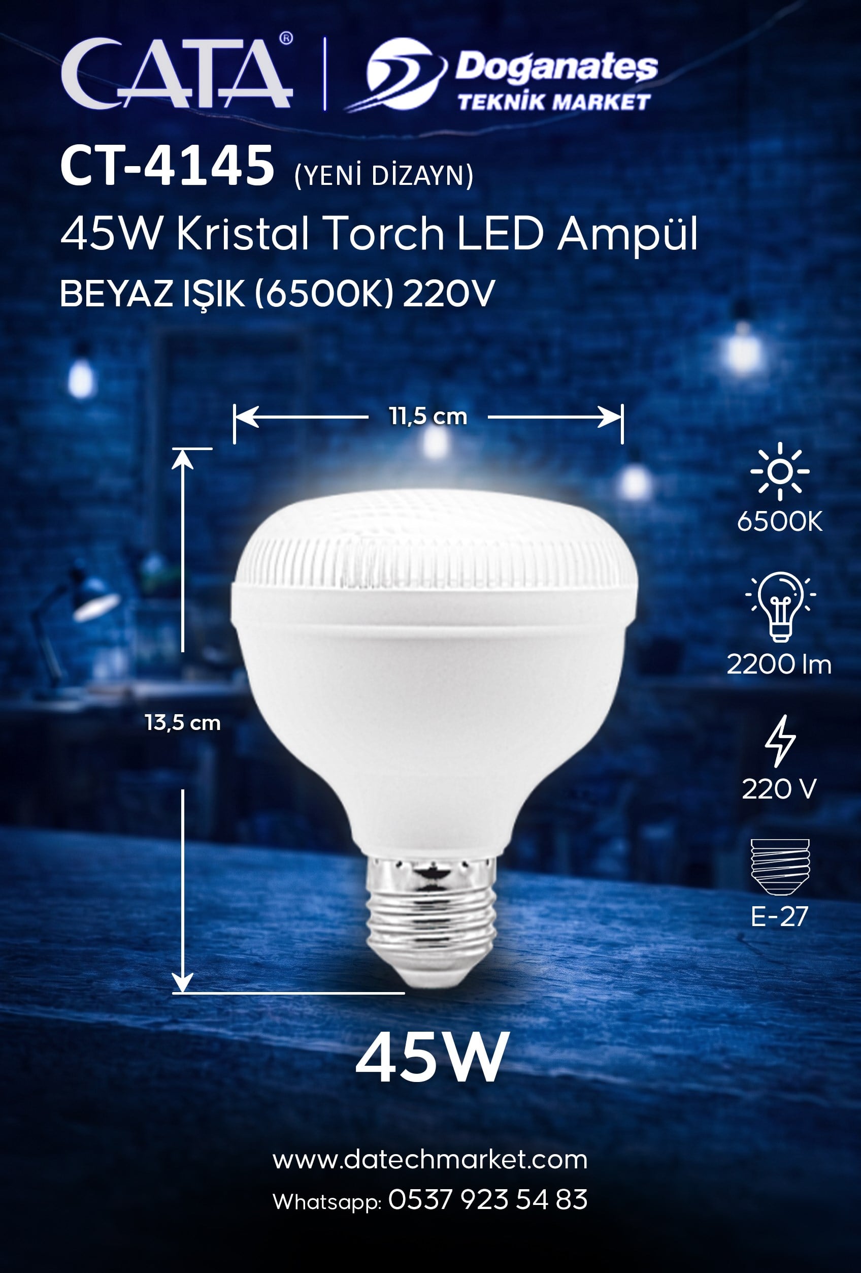 CT 4145 45W 6400K KRİSTAL TORCH LED AMPÜL E27