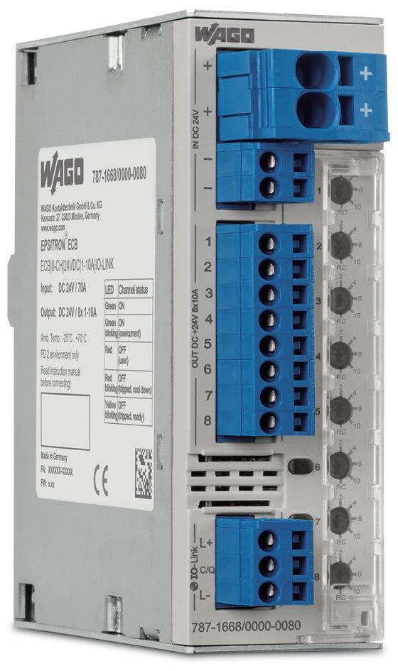 WAGO 787-1668/000-080 Elektronik Devre Kesici 8 Kanallı 24VDC Giriş Gerilimi Ayarlanabilir 1 - 10A IO-Link