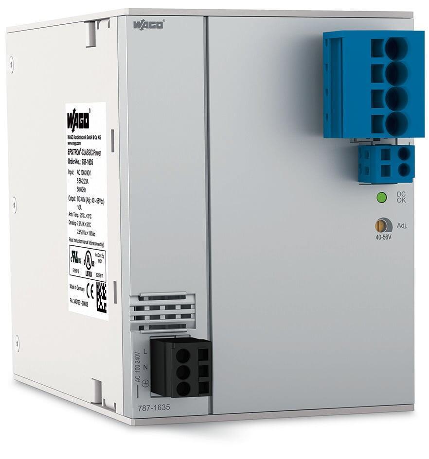 WAGO 787-1635 Anahtarlamalı Mod Güç Kaynağı Klasik 1 Fazlı 48VDC Çıkış Gerilimi 10A Çıkış Akımı TopBoost DC OK Kontak