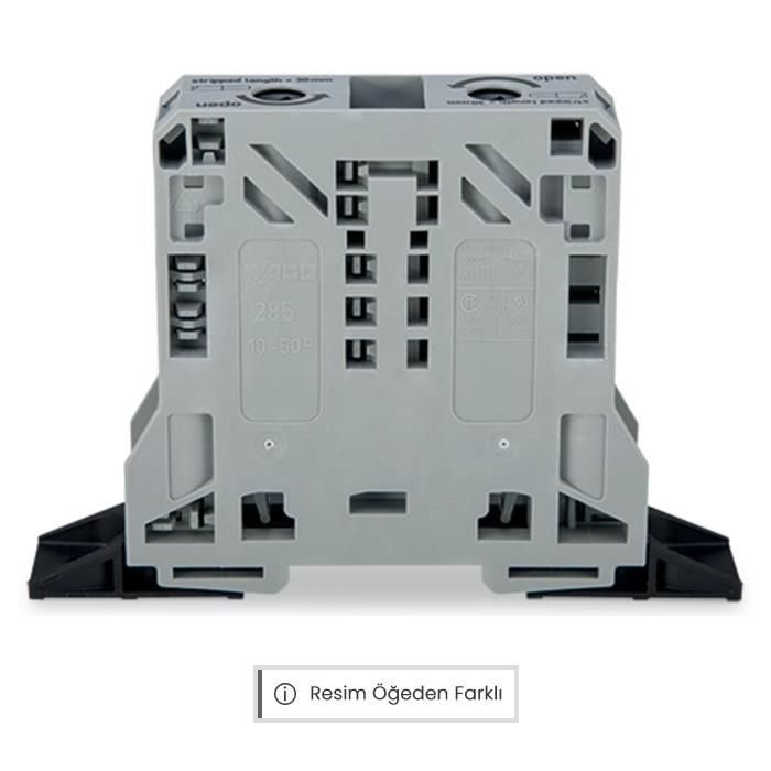 WAGO 285-143 2 İletkenli Geçiş Klemensi 50 Mm² Ex E Iı Uygulamaları İçin Uygun Sabitleme Flanşlı Açık Gri