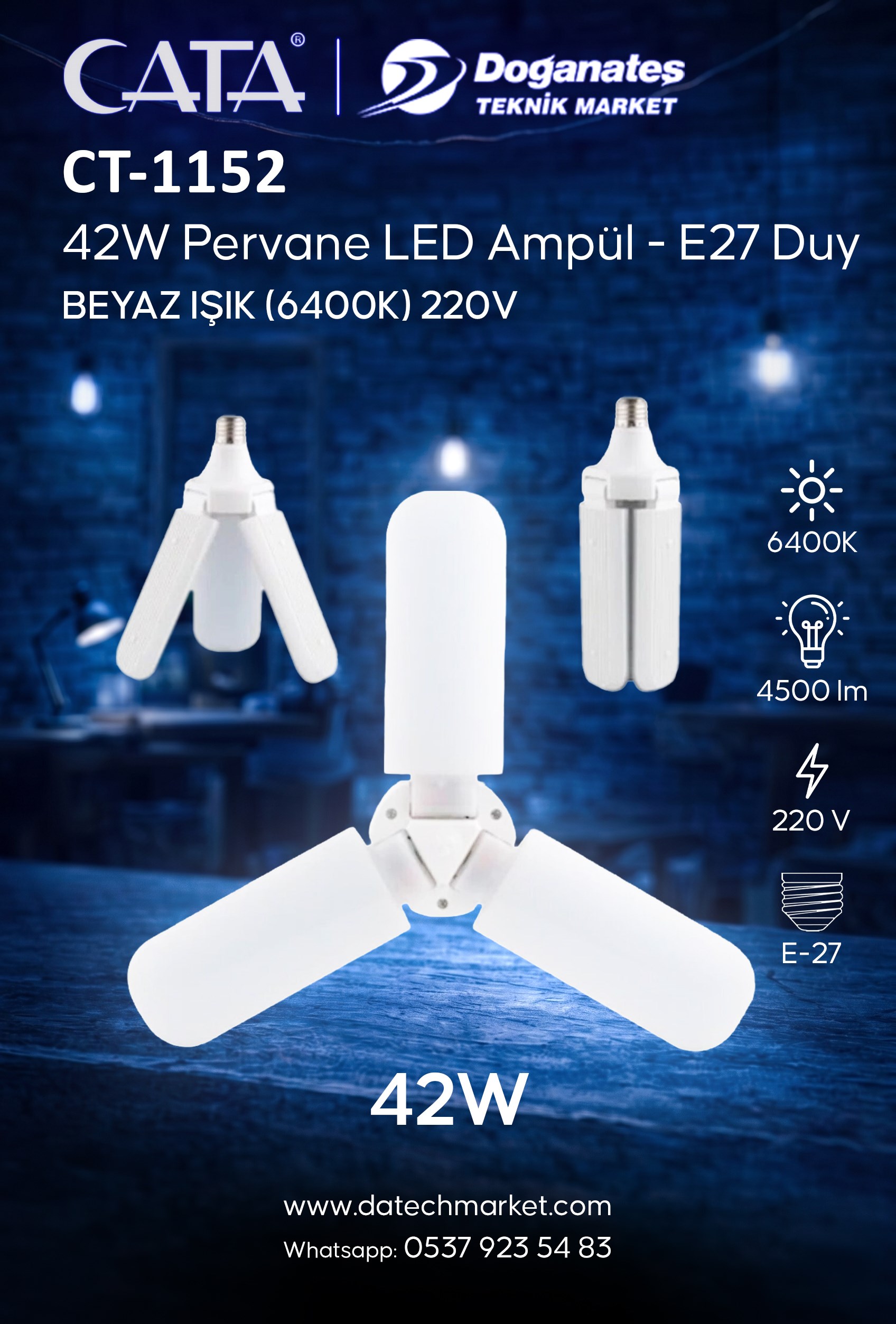 CT-1152 42W 6400K PERVANE LED AMPÜL (BEYAZ IŞIK)