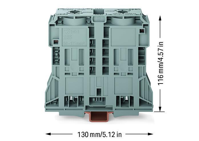 WAGO 285-1185  2 İletkenli Geçiş Klemensi 185 Mm² Sadece Dın 35 X 15 Ray İçin Gri