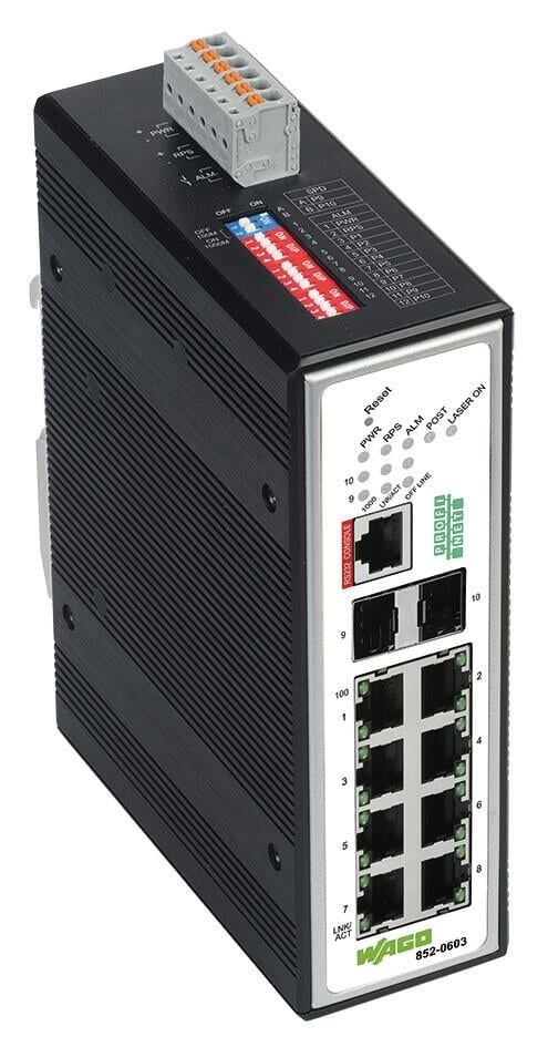 WAGO 852-603  Endüstriyel Yönetilebilir Switch 8-port 100Base-TX 2-Slot 1000Base-SX/LX PROFINET Geniş Sıcaklık Aralığı