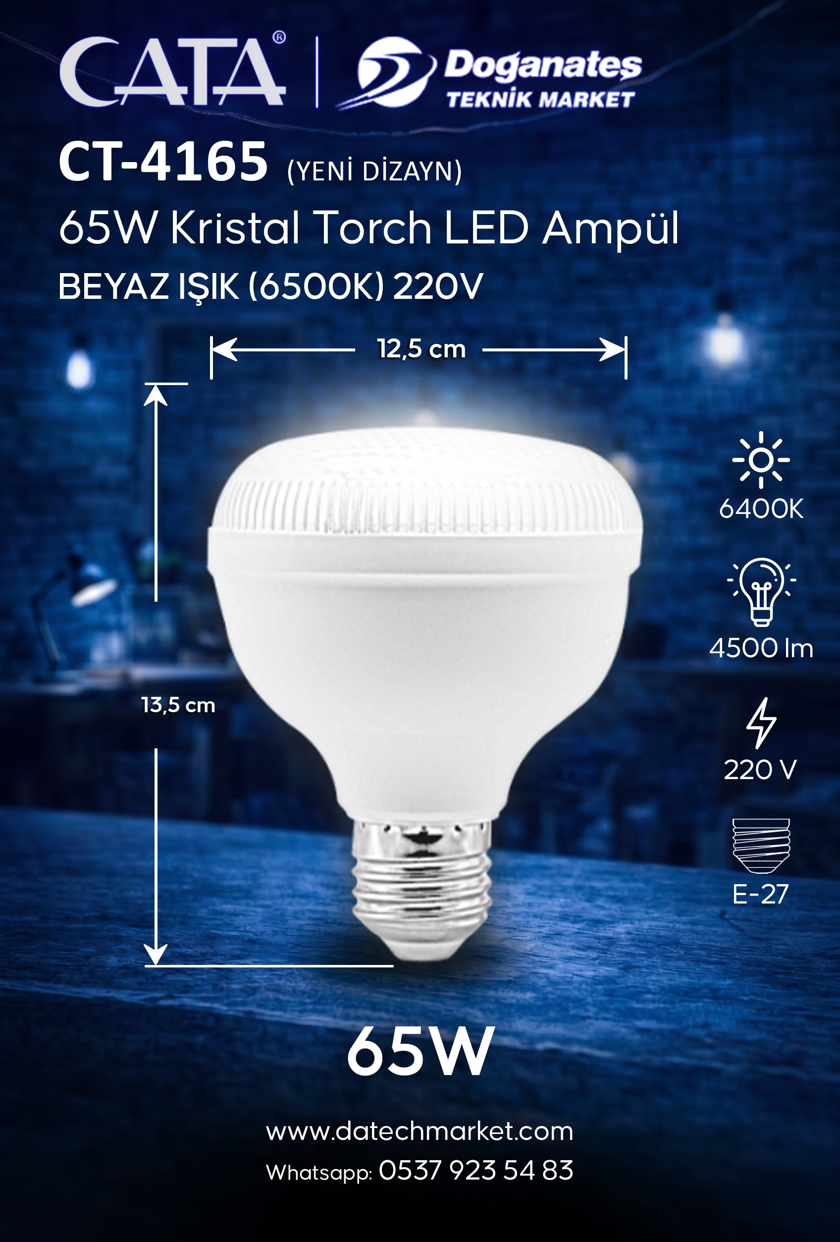 CT 4165 65W 6400K KRİSTAL TORCH LED AMPÜL E27