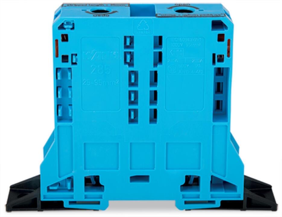 WAGO 285-184 2 İletkenli Geçiş Klemensi 95 Mm² Sabitleme Flanşlı Power Cage Clamp® Mavi