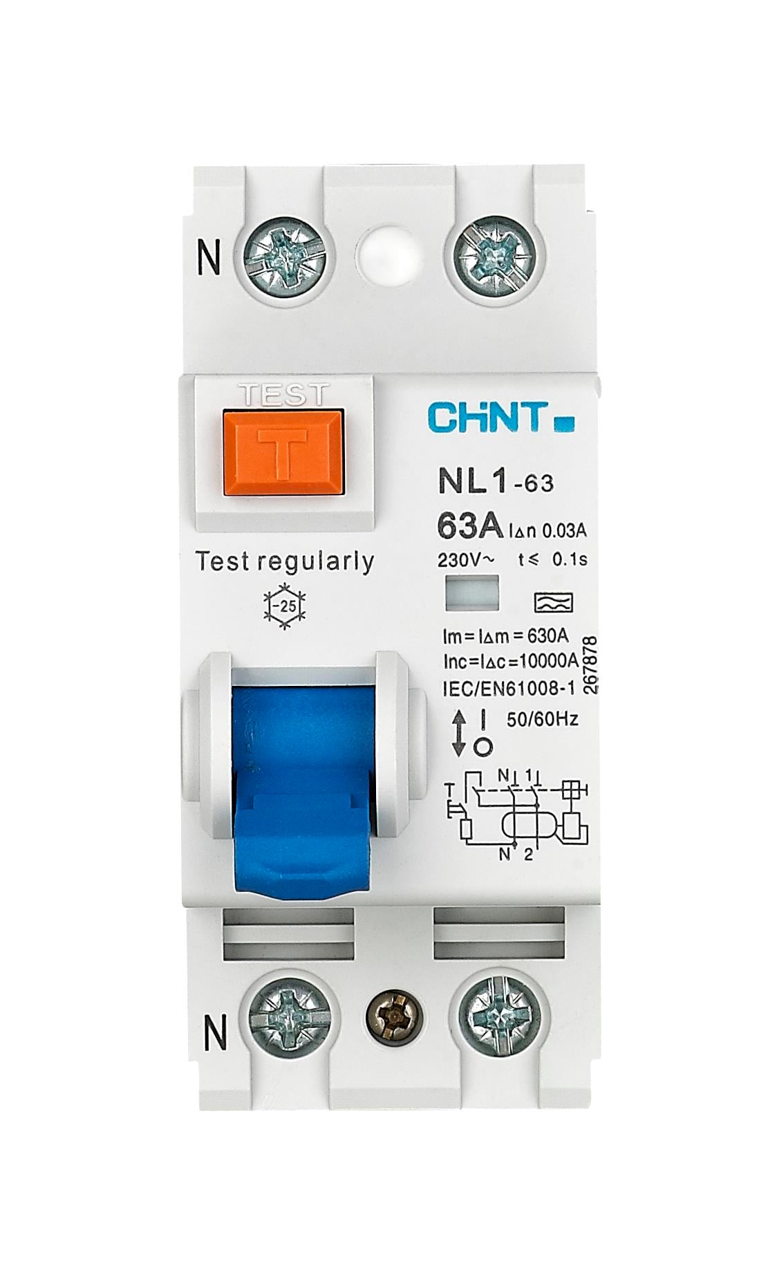 200214 2X63A 30mA 6KA Kaçak Akım Rölesi AC Tipi NL1 AC Serisi