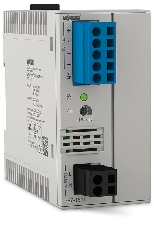 WAGO 787-1611 Anahtarlamalı Mod Güç Kaynağı Klasik 1 Fazlı 12VDC Çıkış Gerilimi 4A Çıkış Akımı NEC Sınıf 2 DC OK Sinyali