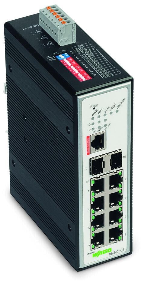 WAGO 852-303  Endüstriyel Yönetilebilir Switch 8-port 100Base-TX 2-Slot 1000Base-SX/LX Metalik Siyah
