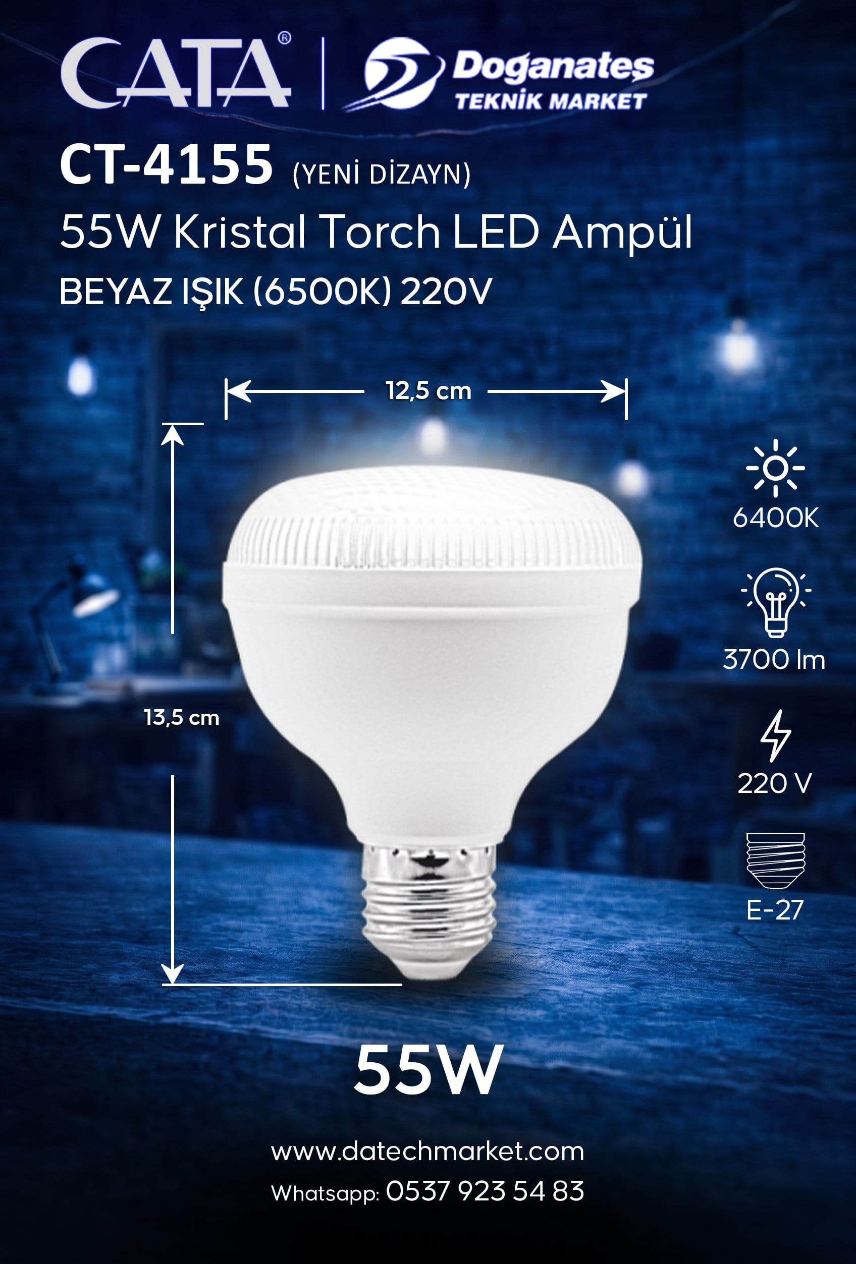 CT 4155 55W 6400K KRİSTAL TORCH LED AMPÜL E27