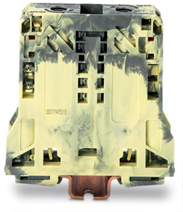 WAGO 285-151 2 İletkenli Geçiş Klemensi 50 Mm² Sadece Dın 35 X 15 Ray İçin Koyu Gri-Sarı