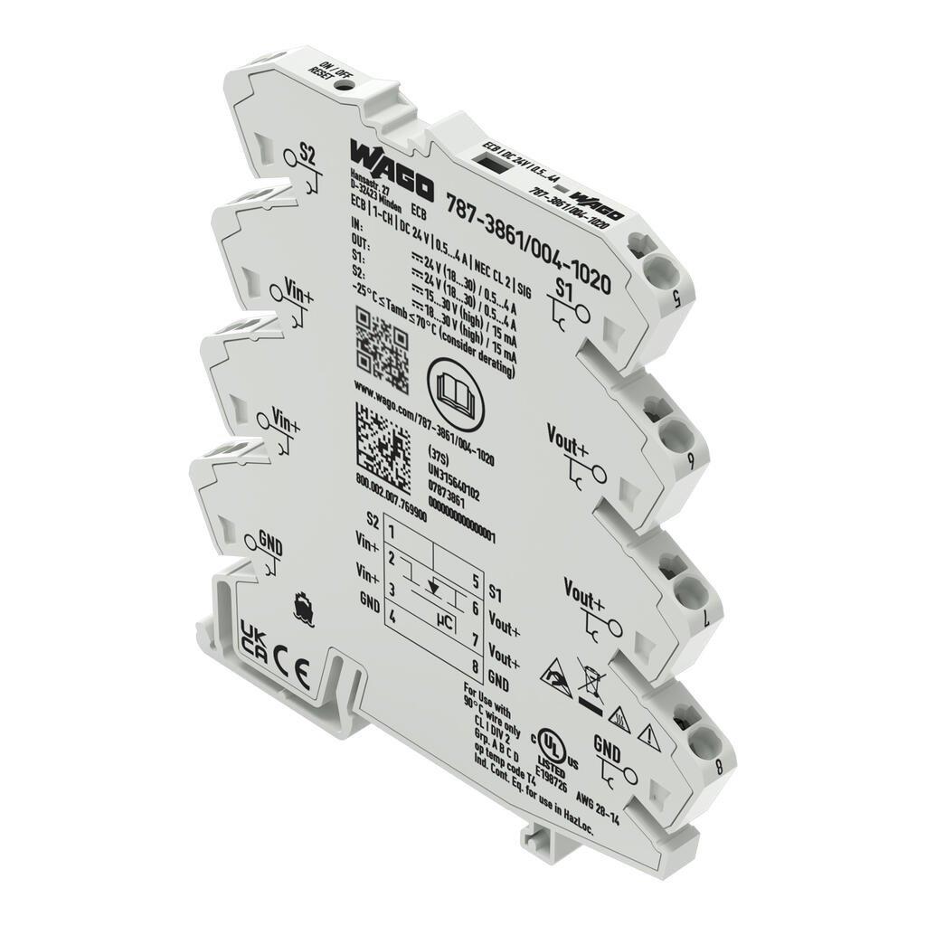 WAGO 787-3861/004-1020  Elektronik Devre Kesici 1 Kanallı 24VDC Giriş Gerilimi Ayarlanabilir 0.5 - 4A NEC Sınıf 2 Sinyal Kontağı