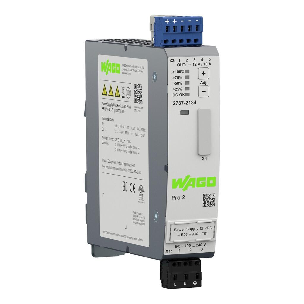 WAGO 2787-2134  Güç kaynağı Pro2 1 fazlı 12VDC Çıkış gerilimi 10A Çıkış akımı TopBoost + PowerBoost İletişim yeteneği
