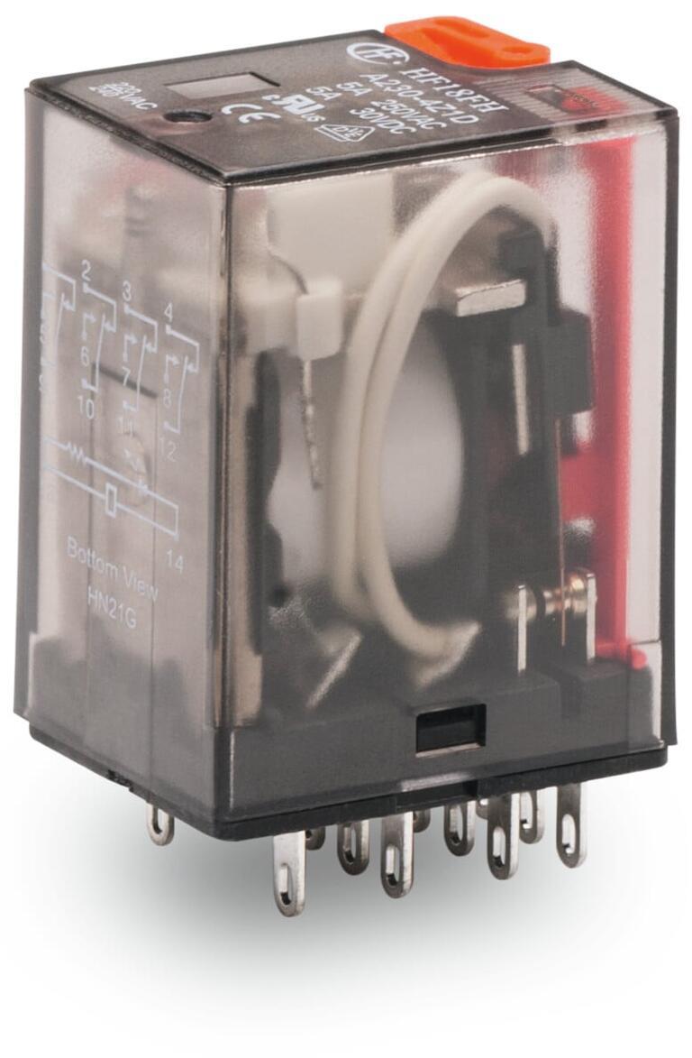 WAGO 858-158   Temel röle Nominal Giriş Gerilimi 120VAC 4 Değişken kontak  Sınırlayıcı sürekli akım 5A  Manuel çalıştırmalı