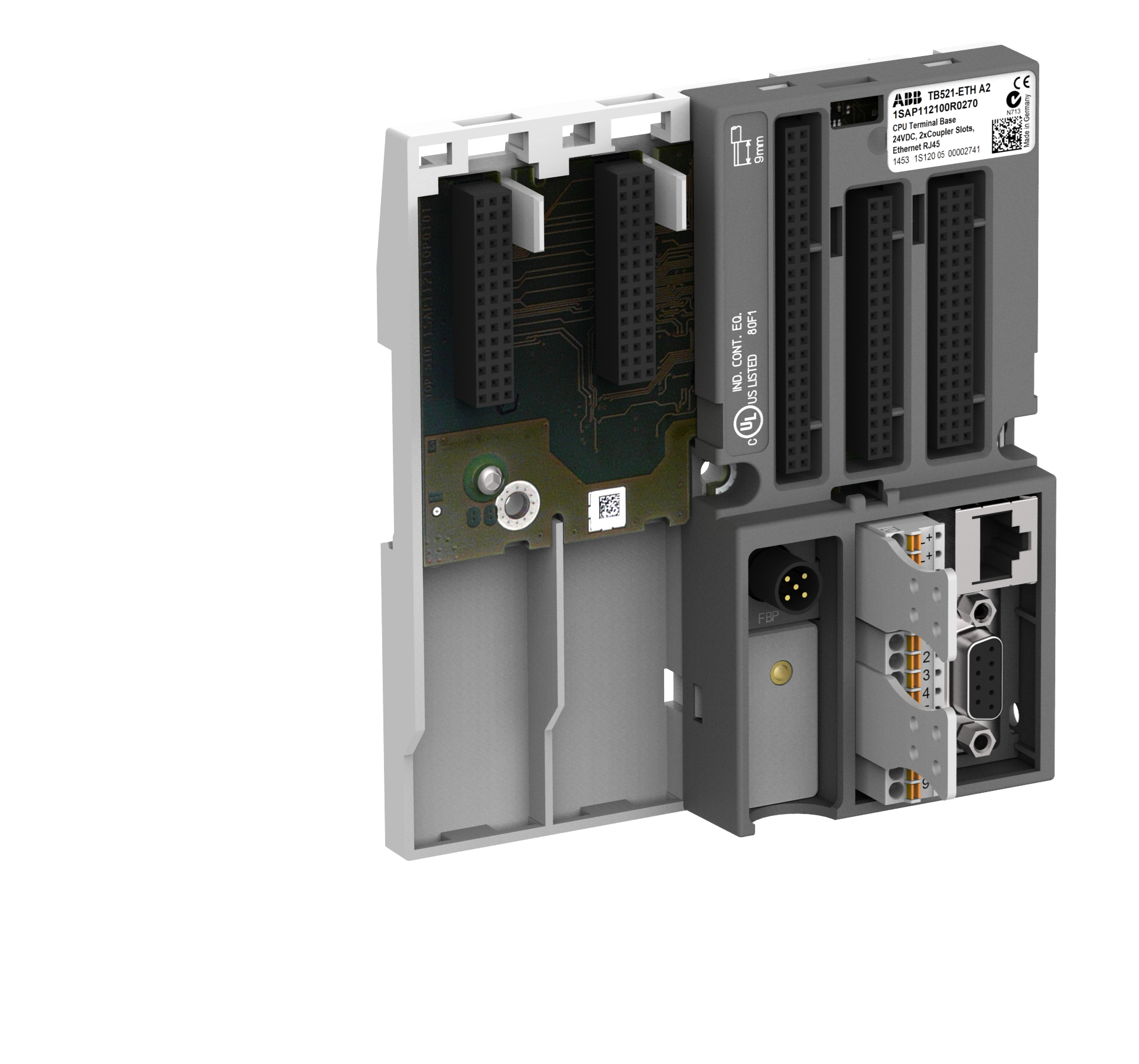 TB521-ETH  TERMİNAL TABANI AC500 V2 İÇİN İLETİŞİM MODÜLÜ İÇİN 2 YUVA ETHERNET ARAYÜZÜ 2 SERİ ARAYÜZ RS232/RS485