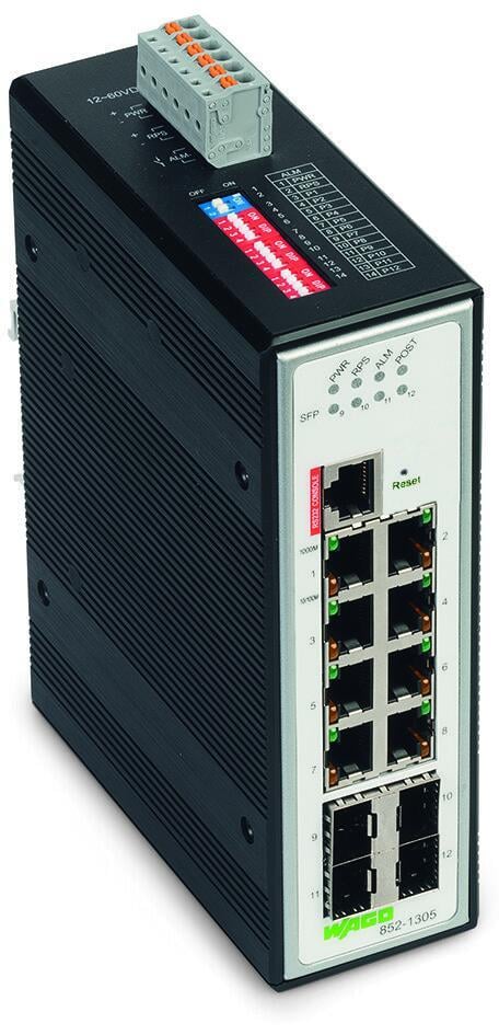 WAGO 852-1305  Endüstriyel Yönetilebilir Switch 8 Port 1000Base-T 4-Slot 1000Base-SX/LX Metalik Siyah