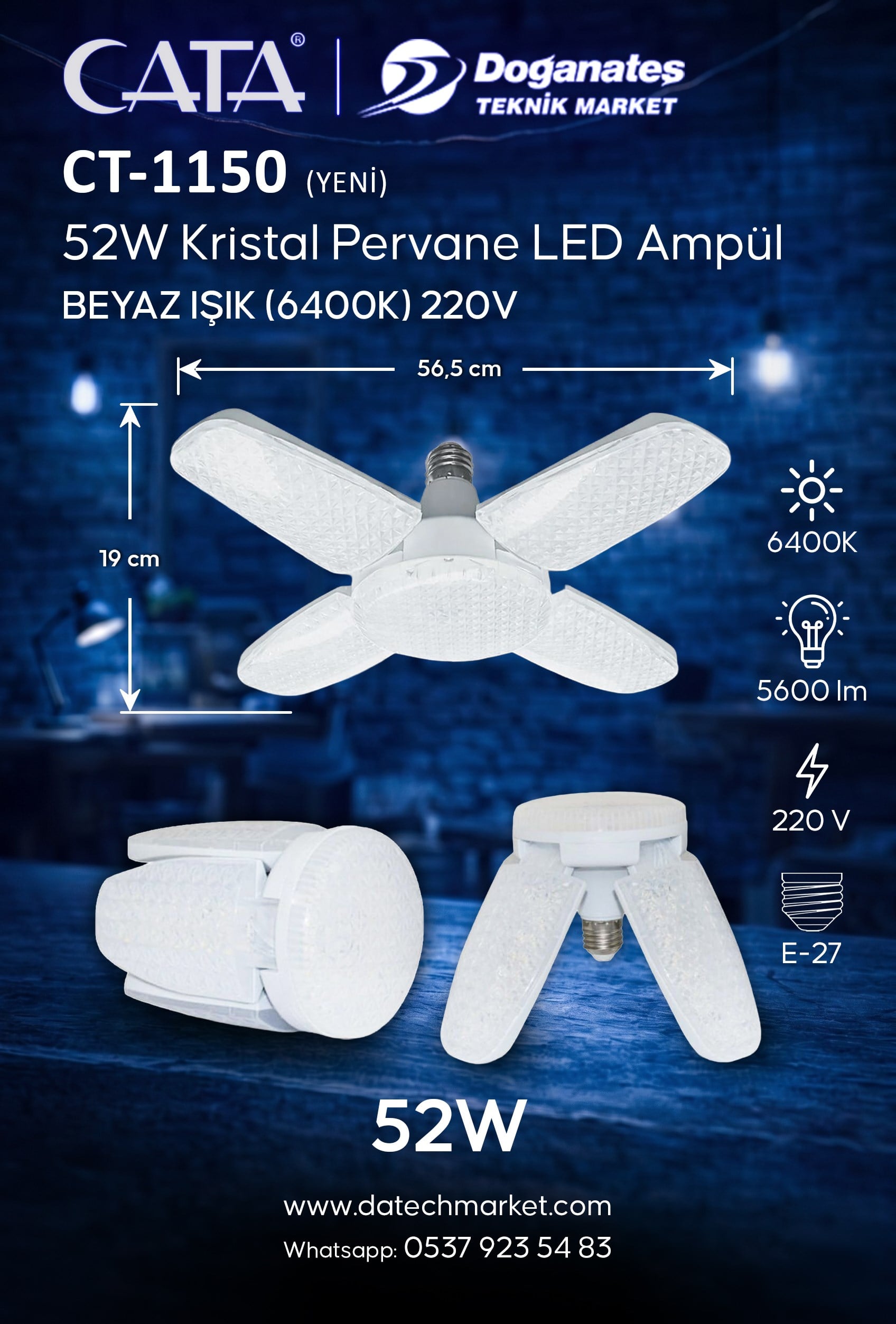 CT 1150 52W KRİSTAL PERVANE AMPÜL 6400K BEYAZ IŞIK