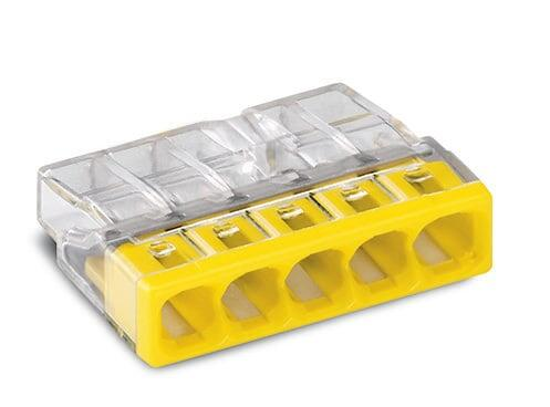 COMPACT birleştirme konnektörü; tek damarlı iletkenler için; maks. 2,5 mm²; 5 iletkenli; saydam gövde; sarı kapak; Ortam sıcaklığı: maks. 60 °C (T60); 2,50 mm²; şeffaf