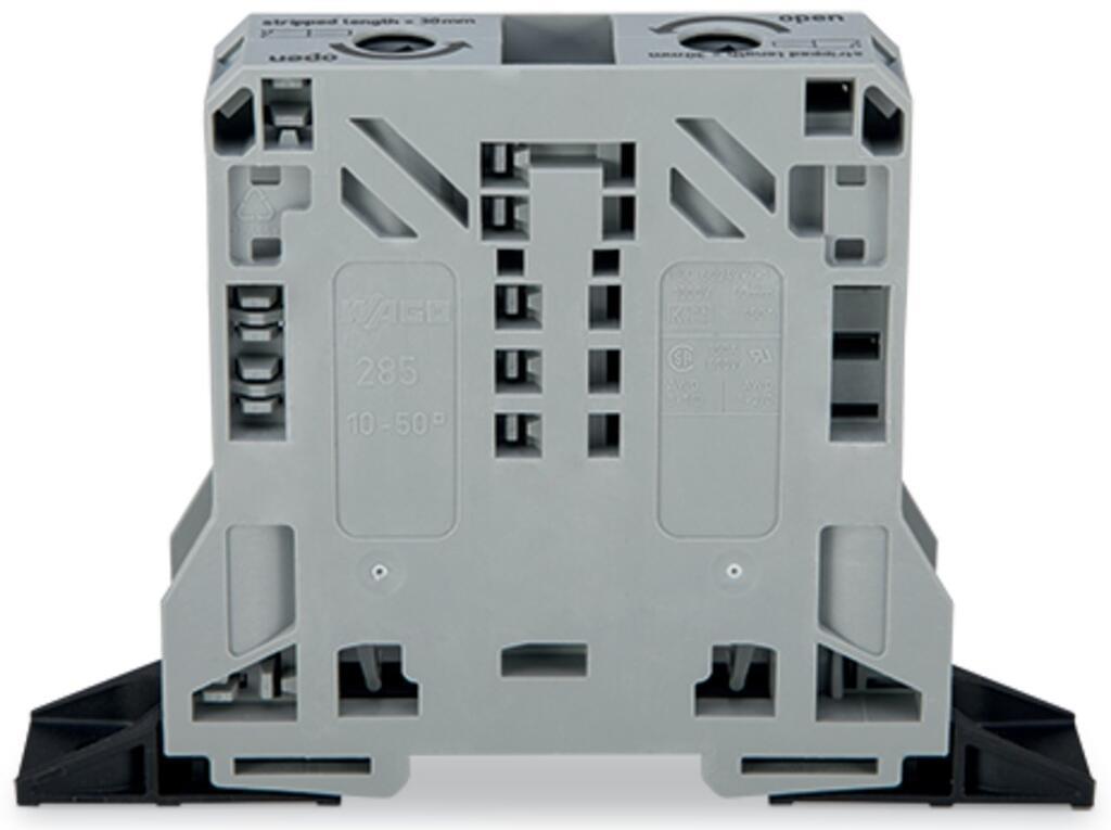 WAGO 285-141 2 İletkenli Geçiş Klemensi 50 Mm Sabitleme Flanşlı Power Cage Clamp Gri