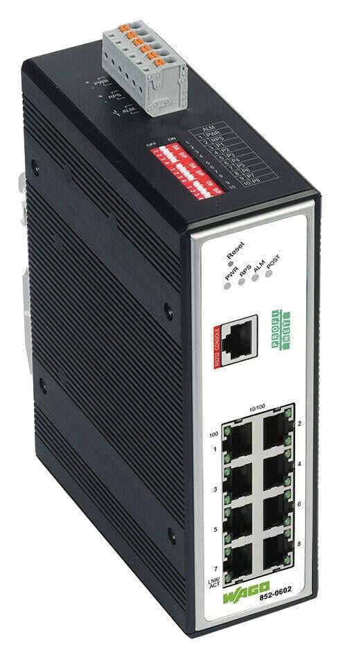 WAGO 852-602  Endüstriyel Yönetilebilir Switch 8-port 100Base-TX PROFINET Geniş Sıcaklık Aralığı Metalik Siyah