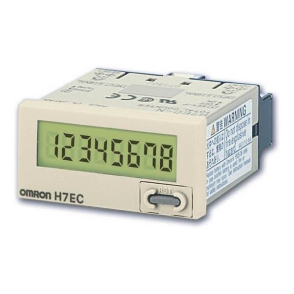 Omron H7EC-NV-H Toplam Sayıcı DIN 48x24 mm dahili pilli arka ışıklı LCD 8 hane 30cps/1kcps VDC giriş gri kasa