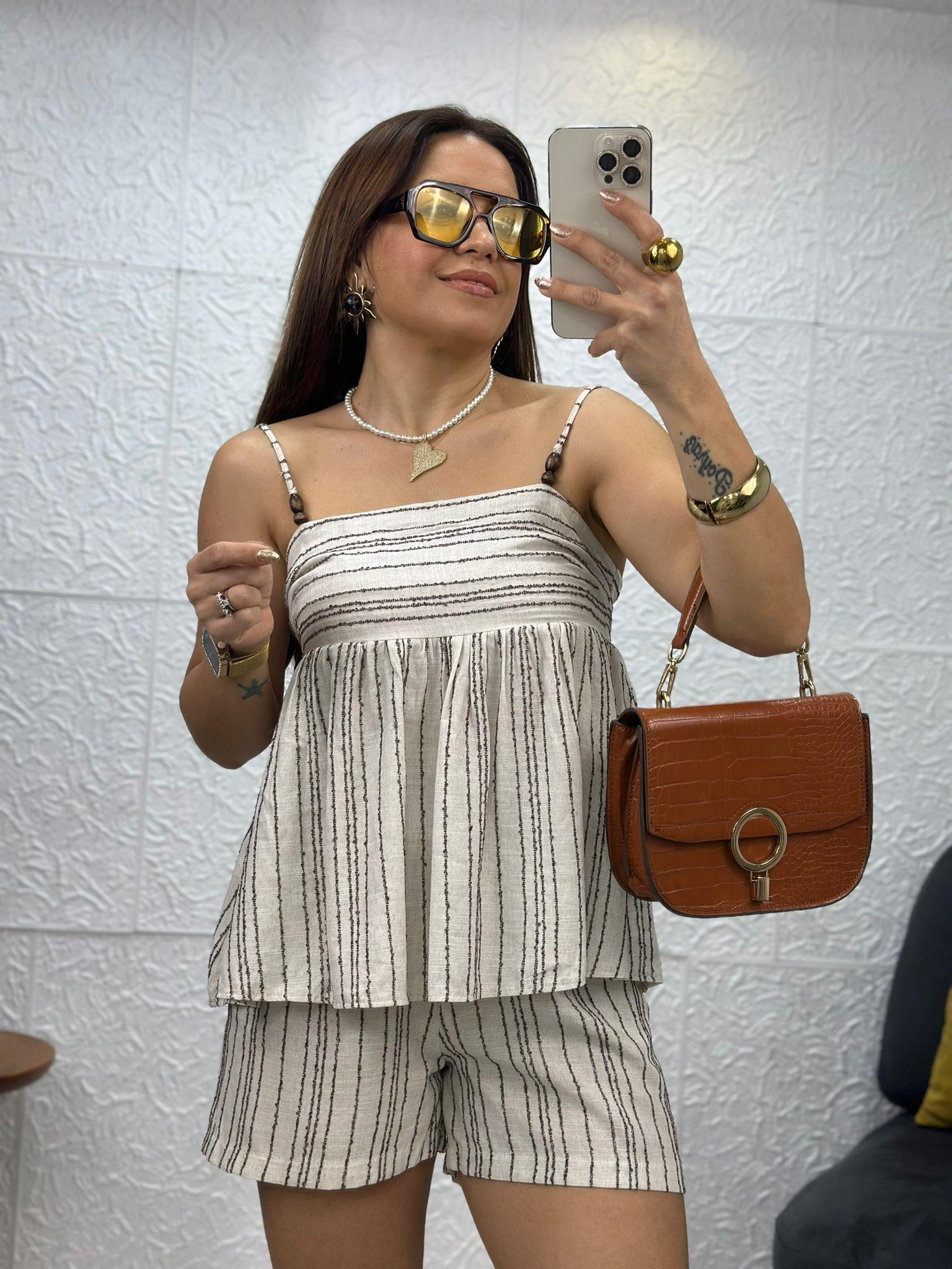 Askılı Bej Kahve Salaş Bluz