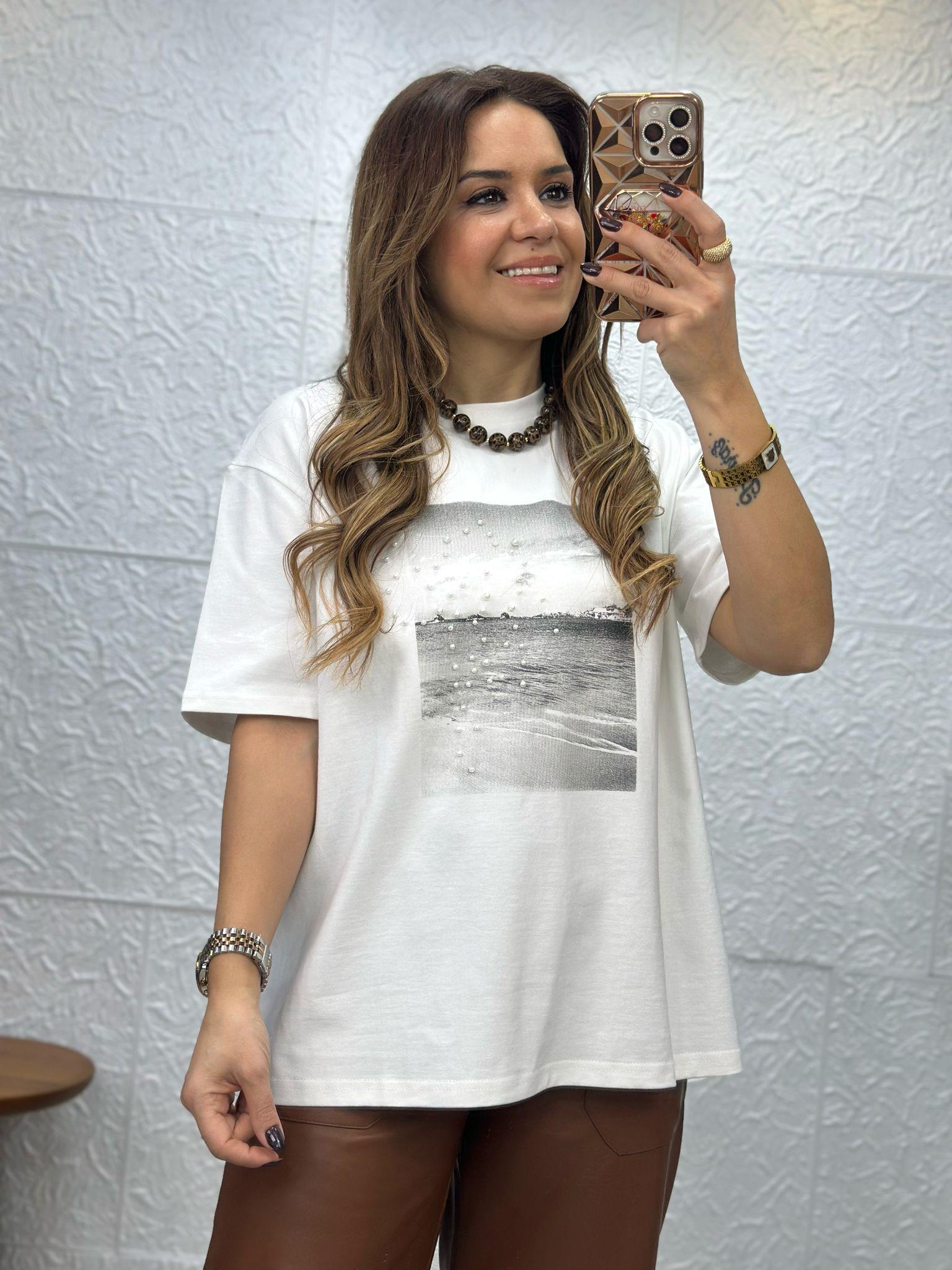 Beyaz İncili Tshirt