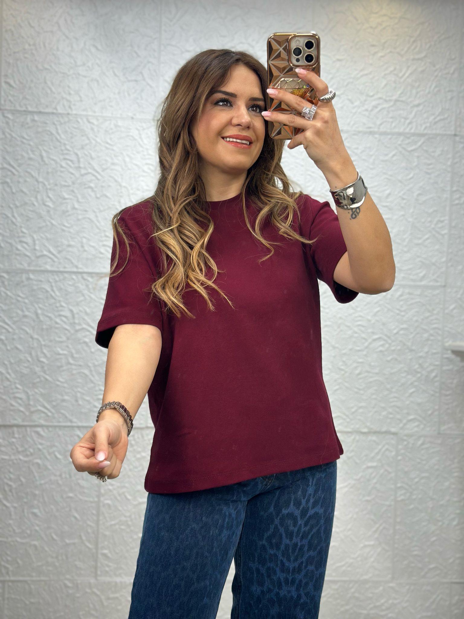 BORDO YUVARLAK YAKA TSHİRT