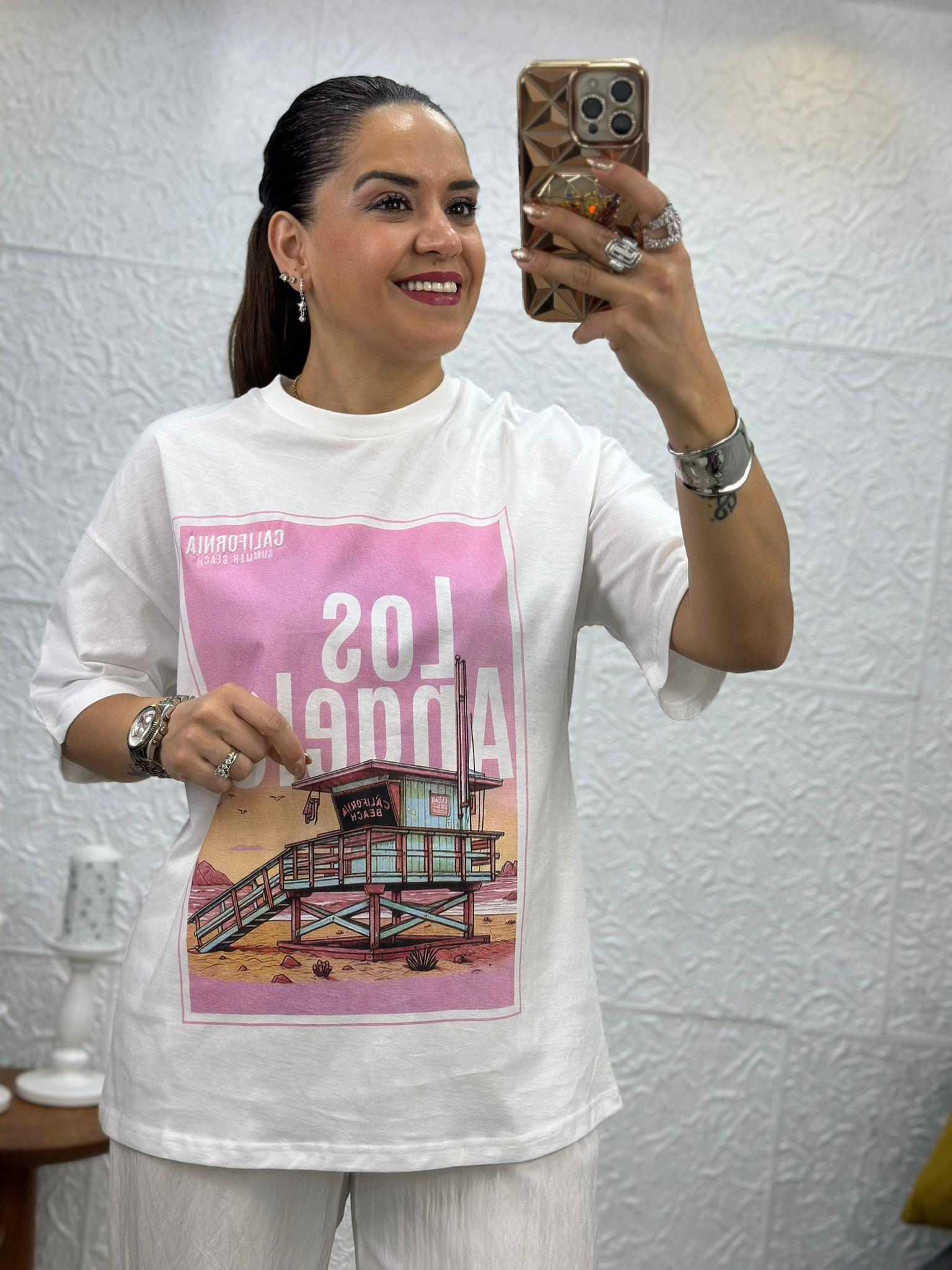 California Baskılı Beyaz Tshirt