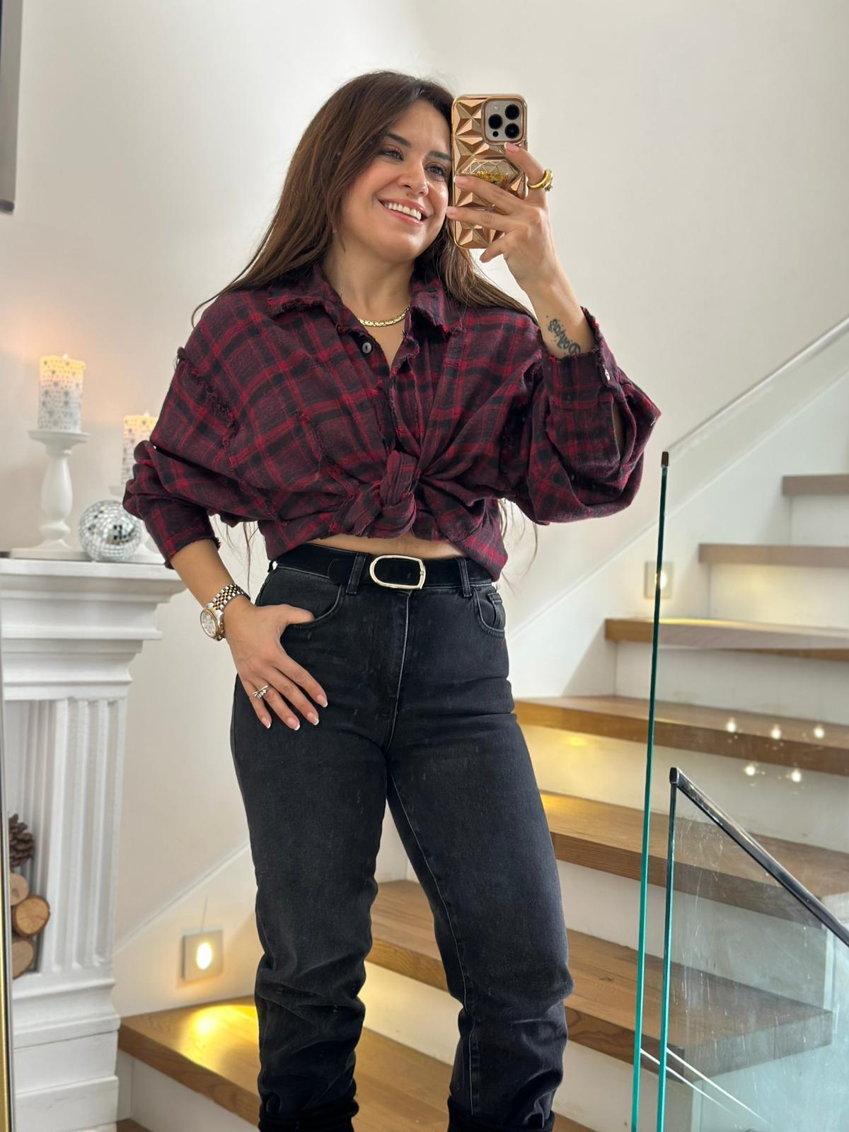 Kemerli Yüksek Bel Gri Momfit Jean