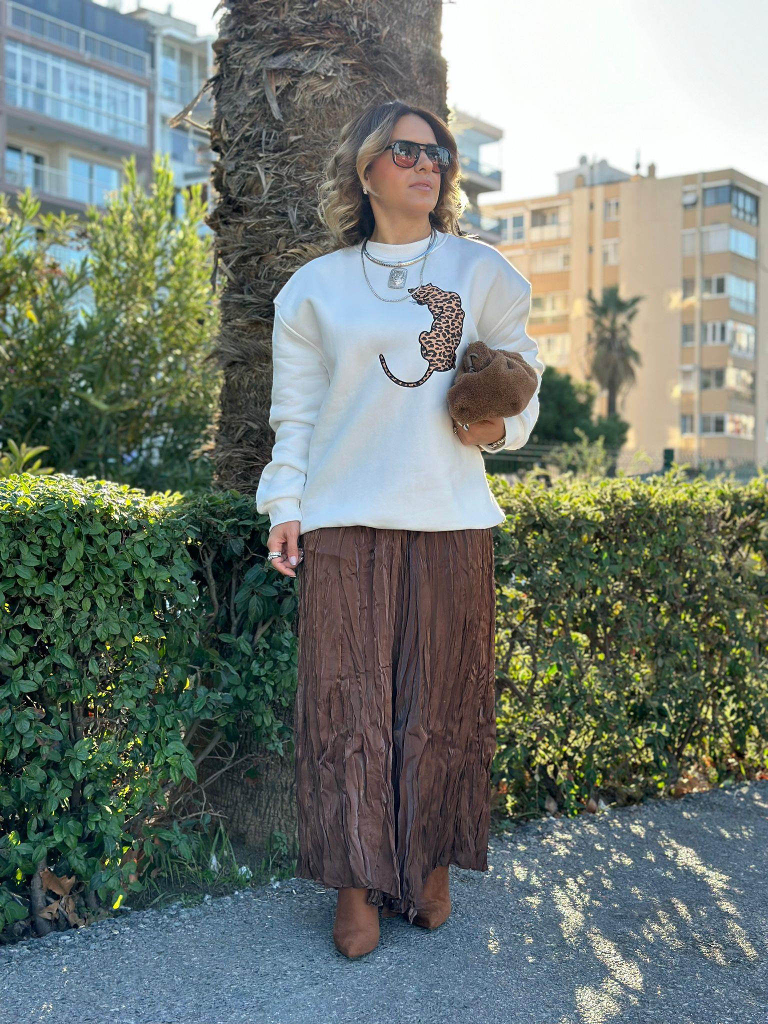 Kırışık Kahverengi Parlak Etek