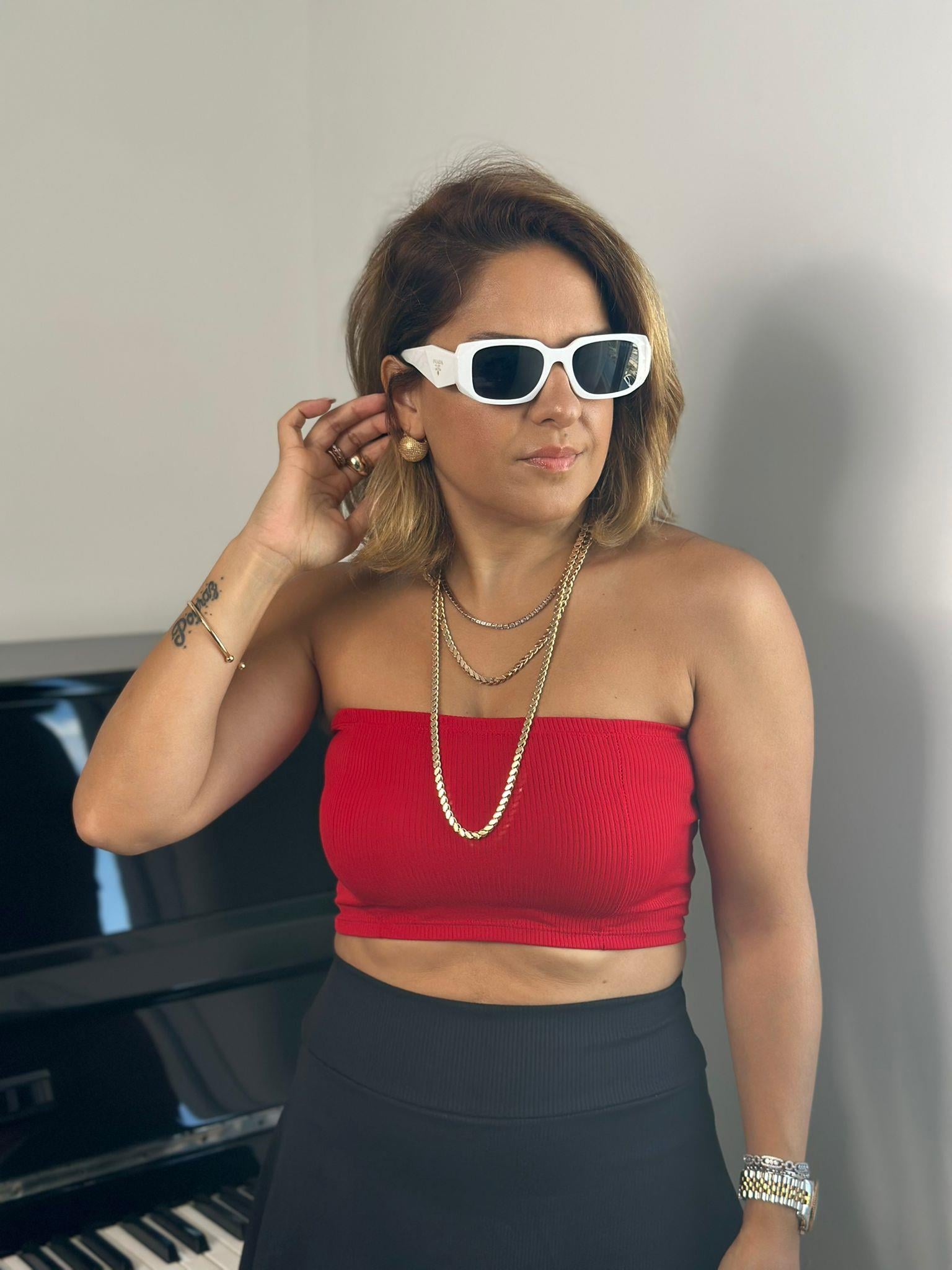 Kısa Straplez Kırmızı Crop