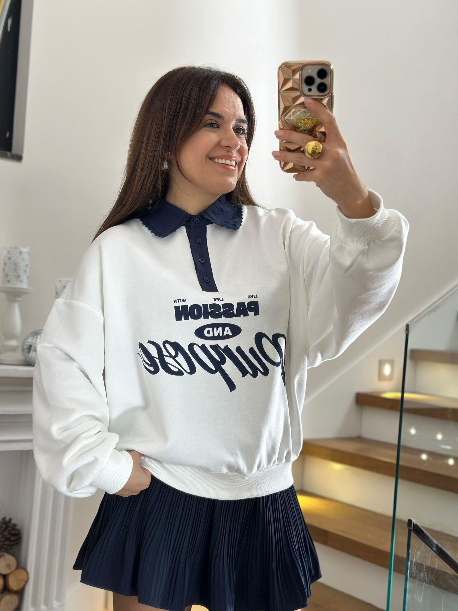 Lacivert Fisto Detaylı Sweatshirt