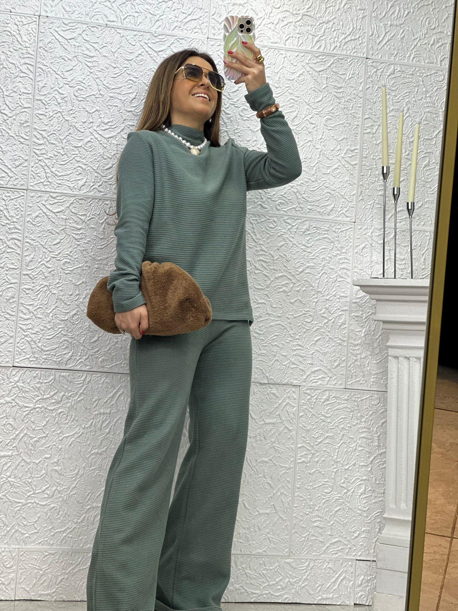 Omzu Rivelli Fitilli Mint Yeşil Takım
