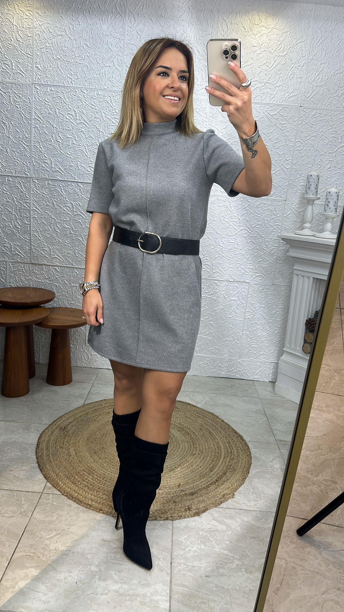 SELANİK KUMAŞ GRİ ELBİSE