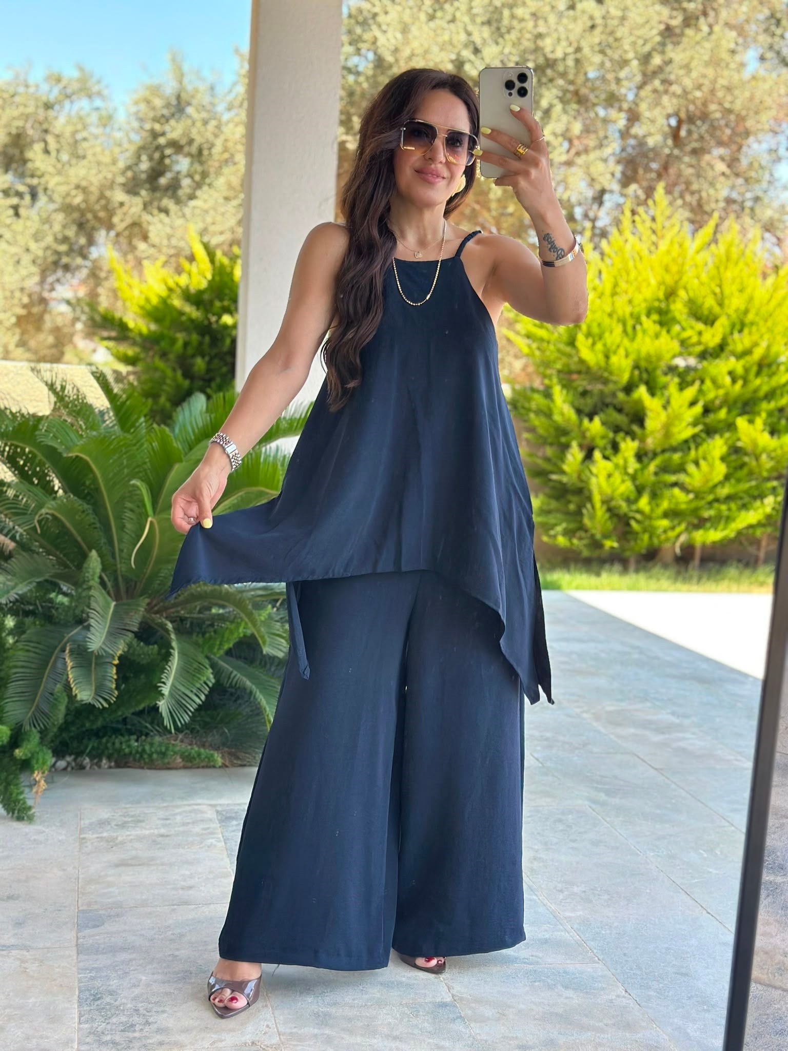 Askı Detaylı Bluz Lacivert Tulum
