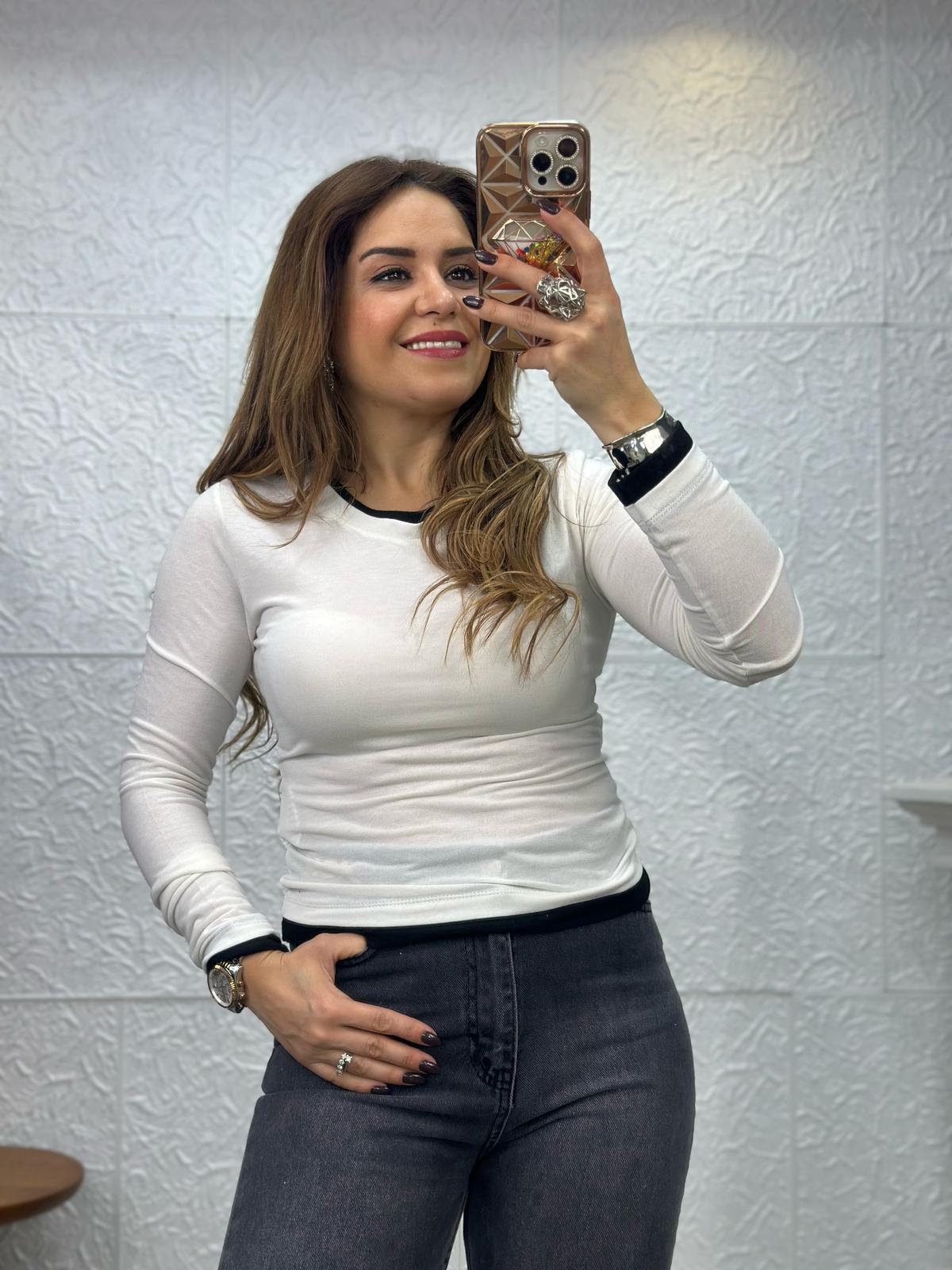 Bisiklet Yaka Düz Beyaz Body
