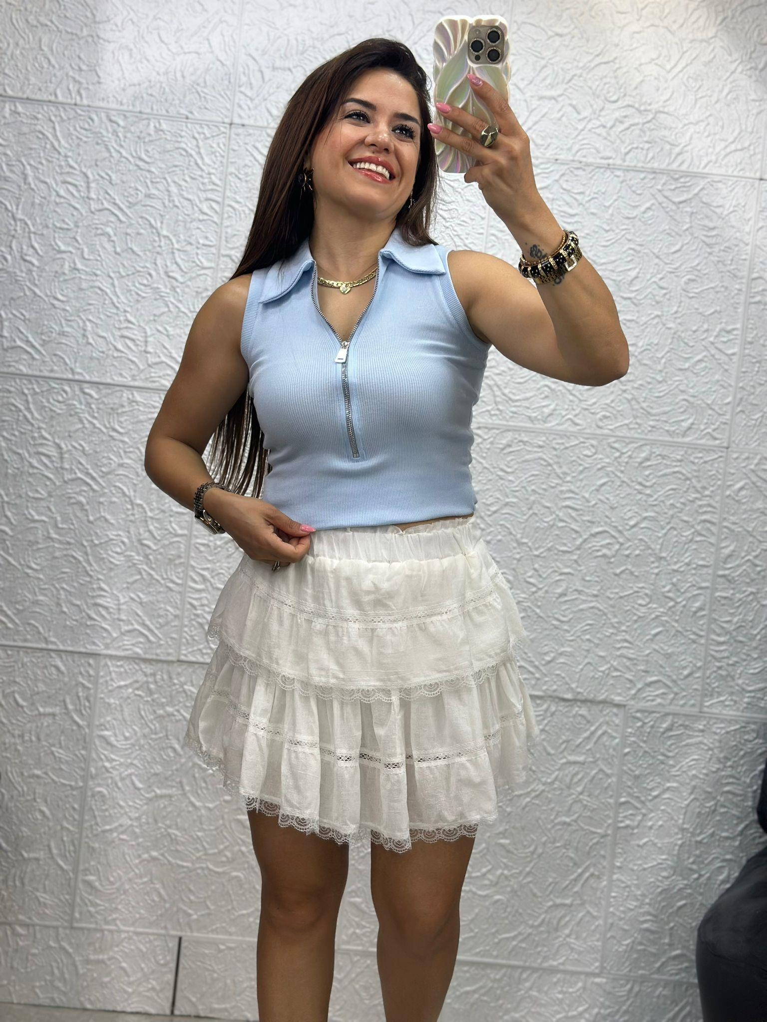 Fermuarlı Mavi Polo Yaka Body