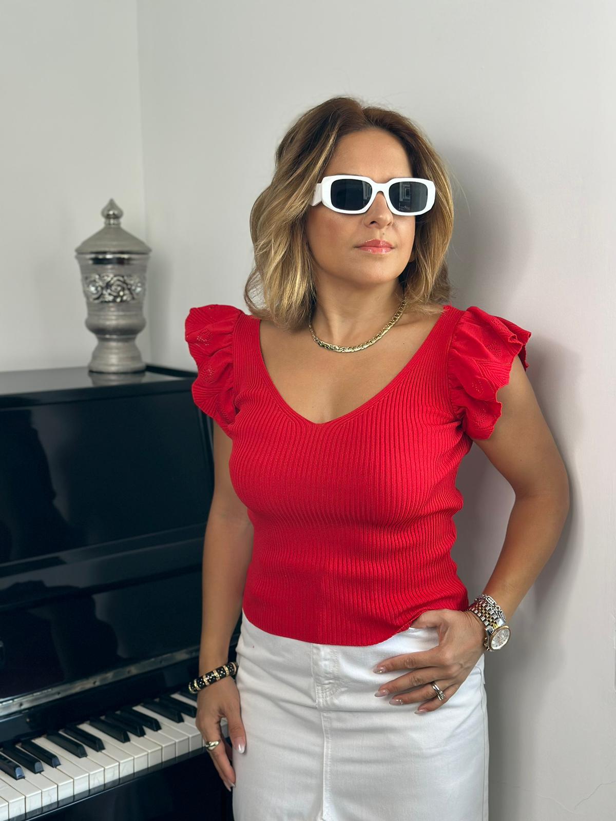 Fırfırlı Kırmızı Triko