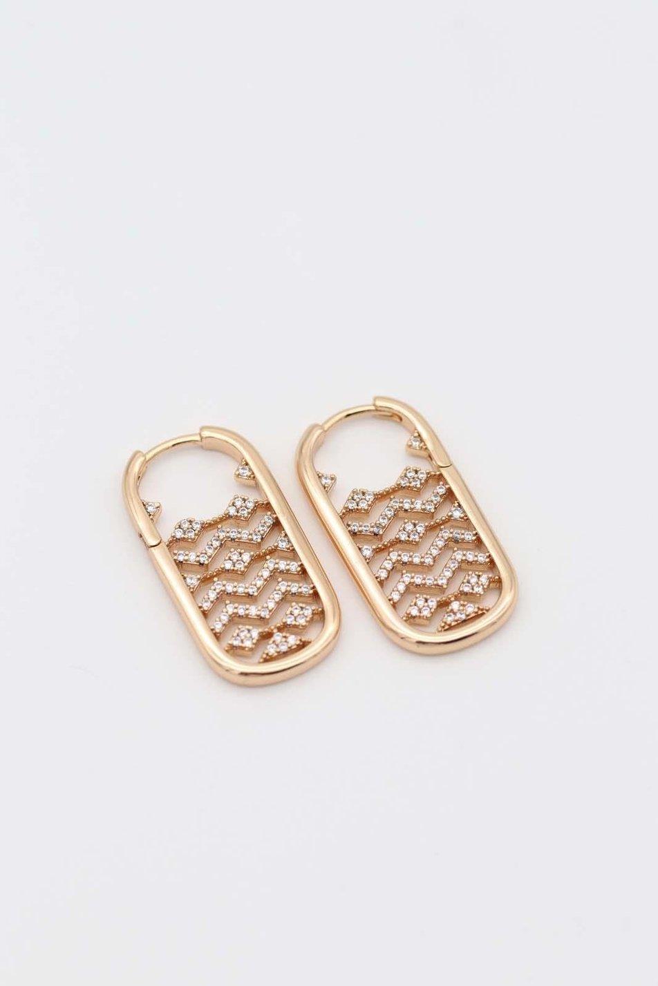 İçi Taşlı Gold Küpe