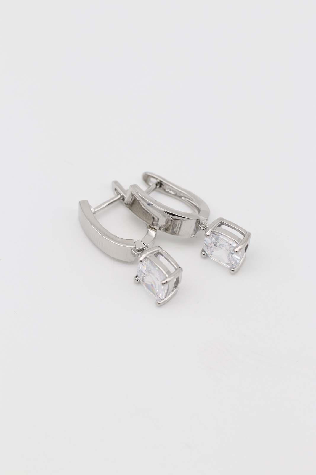 Kare Taşlı Silver Küpe