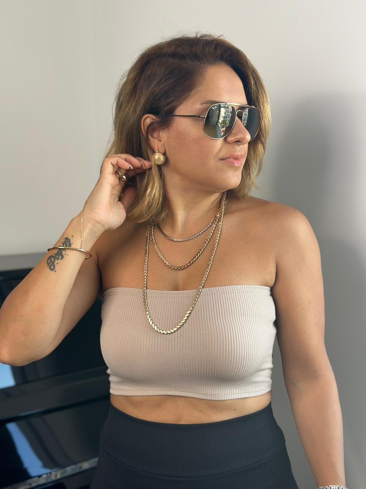 Kısa Straplez Bej Crop